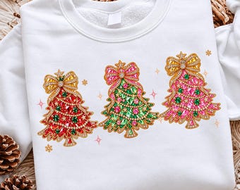 Faux Rhinestone Christmas Tree Comfort Colors Shirt, Sparkly Xmas Sweatshirt, Glam Women’s Holiday Tee, Festive Winter Shirt