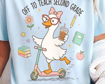 Second Grade Teacher PNG Digital Download, Silly Goose Off To Teach Iced Coffee Shirt Designs, 2nd Grade Teacher Tee