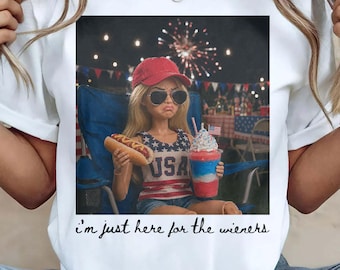 4th Of July Doll Face Meme PNG Instant Download, Blonde Barbie Just Here For The Wieners Shirt Designs, USA 250th Anniversary Humor Tee
