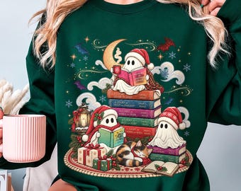 ACOTAR Christmas Ghost Reading Sweatshirt, SJM Book Lover Shirt, Romantasy Holiday Bookish Gift, ACOSH Tee
