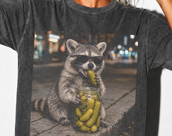 Raccoon Eating Pickles Comfort Colors Shirt, Pickle Lover Shirts, Funny Pickle Jar Raccoon Meme Tee, Vegetarian Foodie Gift