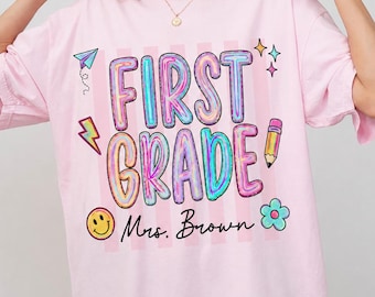 Custom Teacher Back To School PNG Digital Download, First Grade Teacher Team Tee, 1st Grade Matching Shirt Designs