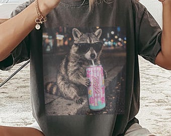 Raccoon Drink PNG Digital Download, Energy Drink Lover Shirt Design, Raccoon Meme Tee