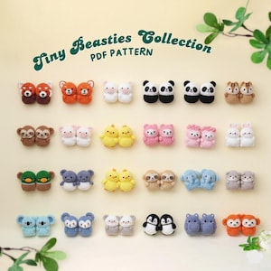 24 i 1 Tiny Beasties-kollektionens virkmönster | Katt, Lejon, Hund, Kanin, Panda, Giraffmönster, Enhörningsmönster, Pingvinmönster