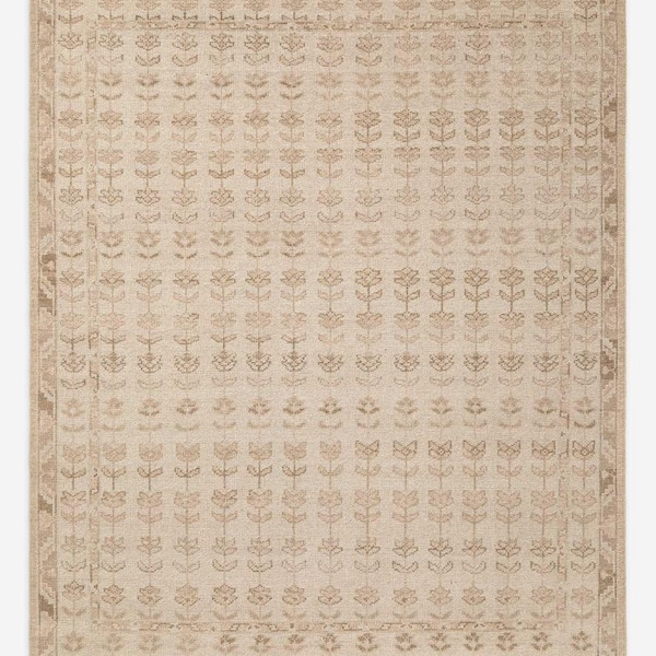 Hand Knotted Chocolate Oushak Rug, Turkish Wool Area Rug with Floral Geometric Motifs, Vintage Style