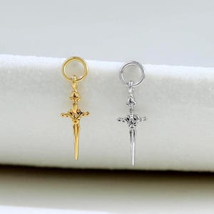 Dainty Sword Dangle Piercing Jewelry Cute Clicker Charm in Sterling Silver By TinyRadiant