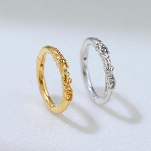 Dainty Vine Helix Rook Seamless Clicker, Leaf Branch Cartilage Helix Hoop in Sterling Silver By TinyRadiant