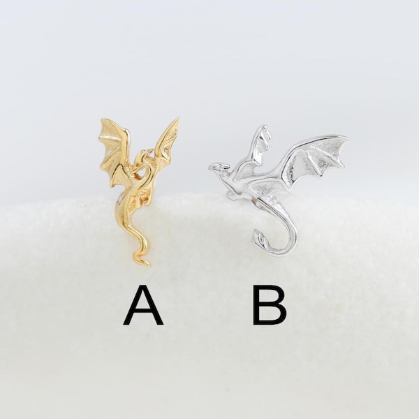 Niedopasowany kolczyk do chrząstki Helix Flying Dragon z wewnętrznym gwintem, wykonany ze srebra wysokiej próby