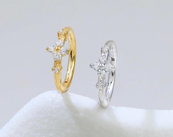 Zierliche klare CZ Blume Helix Rook Nahtlose Clicker Vergoldete Knorpel Ring in Sterling Silber von TinyRadiant