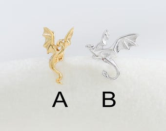 Mismatched Flying Dragon Helix Cartilage Push Back Internally Threaded Stud Piercing in Sterling Silver