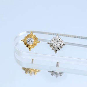 Pendientes de estrella con forma de hélice y diamante de laboratorio brillante, con rosca a presión y parte trasera plana, en plata de ley, de TinyRadiant