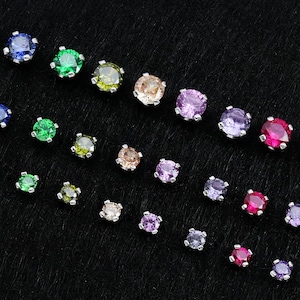Helix-, Knorpel-, Tragus- und Conch-Piercing aus Sterlingsilber mit Edelstein, gewindelos, mit Druckknopfverschluss