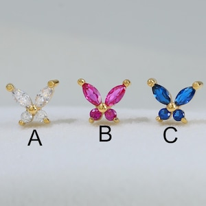 Geburtsstein Schmetterling Helix Knorpel Conch Tragus Threadless Druckstift Bolzen, zierliche Tier Druck zurück