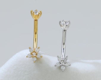 Elegant invändigt gängad blomring, böjd skivstångspiercing 16G 8 mm i sterlingsilver av TinyRadiant