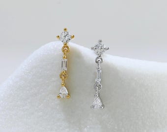Baguette Kubik Zirkon Kette Tropfen Bolzen Ohrringe Elegante Knorpel Piercing Schmuck in Sterling Silber Von TinyRadiant