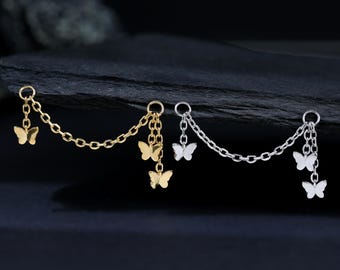 Dangle Schmetterling Helix Knorpel Kette Piercing, Ohrläppchen Kettenbefestigung aus Sterlingsilber von TinyRadiant