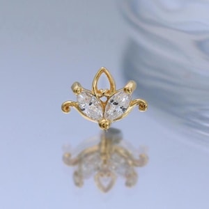 Vine Gemstone Flower Helix Cartilage Push-in & Threaded Flat Back in Sterling Silver By TinyRadiant