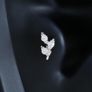 Tiny Helix Cartilage Leaf Push Back Threaded Flat Back in Sterling Silver By TinyRadiant