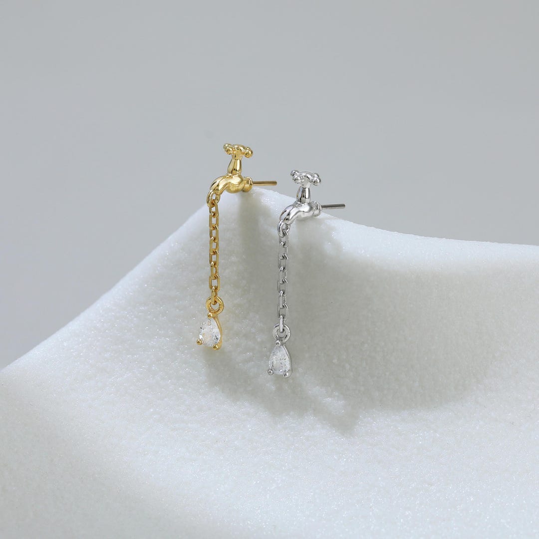 Faucet Water Tap Dangle Chain Stud Teardrop Push Back in Sterling ...