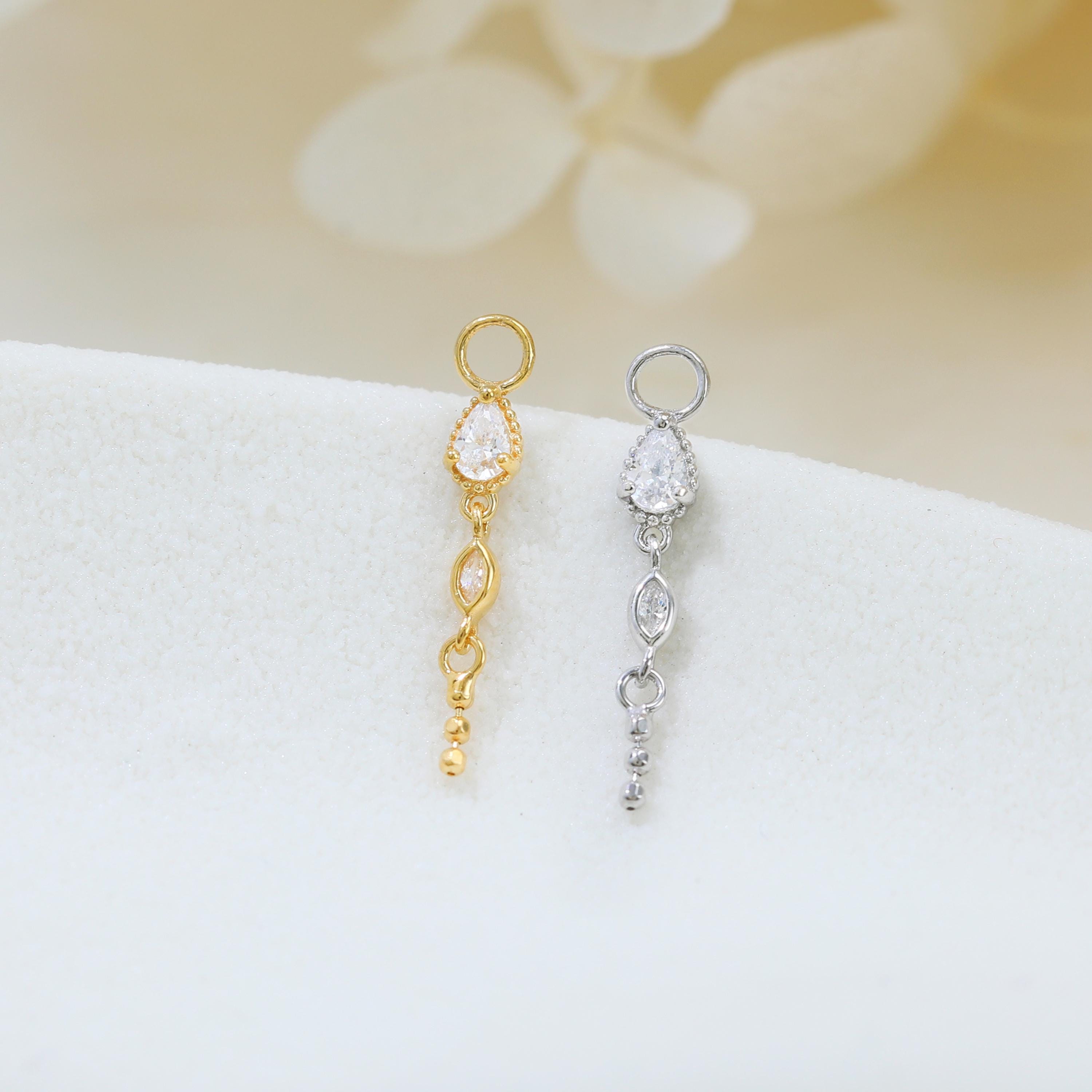 Teardrop Dangle Chain Clicker Charm, Helix Rook Diamond CZ Charm ...