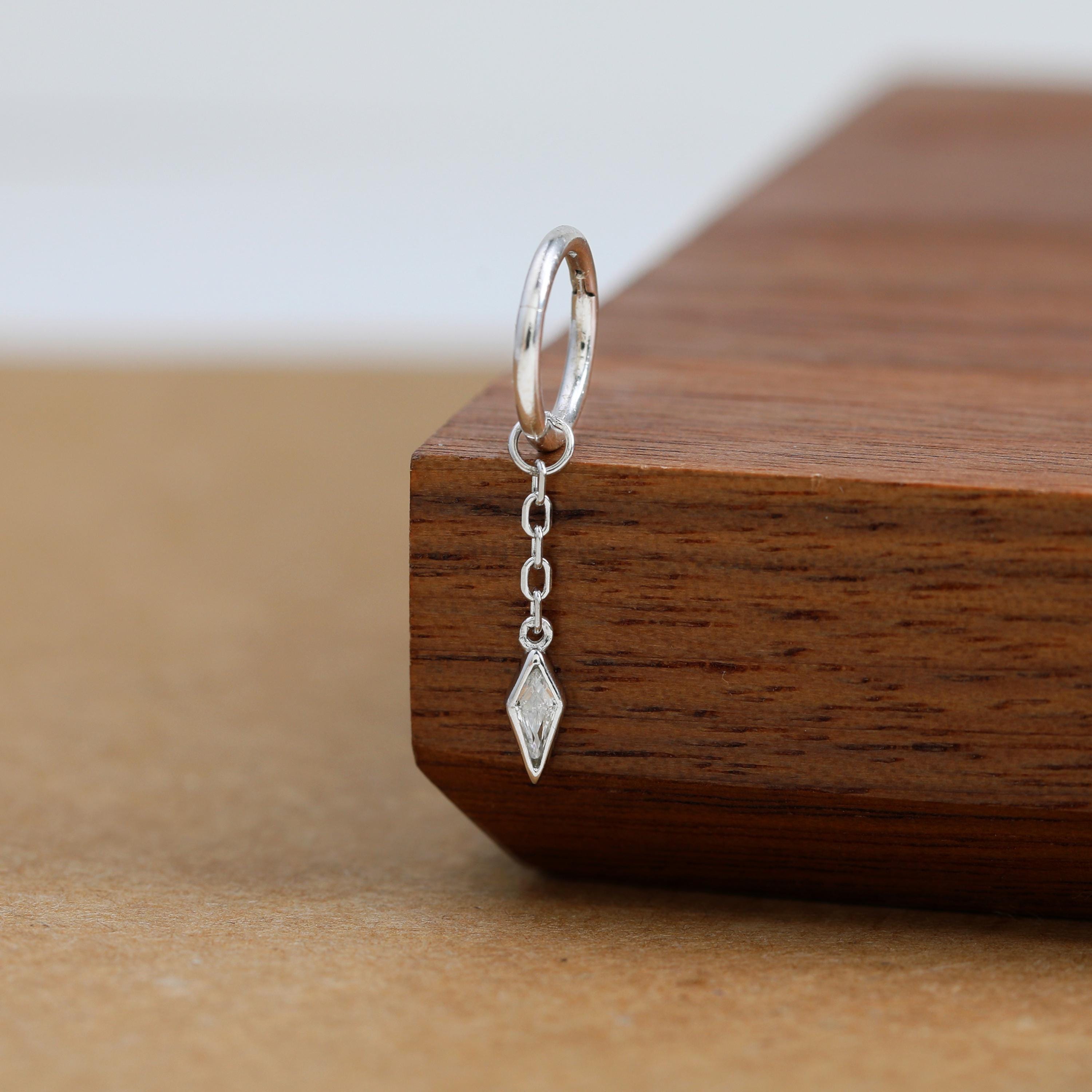 Kite CZ Clicker Charm Dangle Chain Helix Rook Charm in Sterling Silver ...