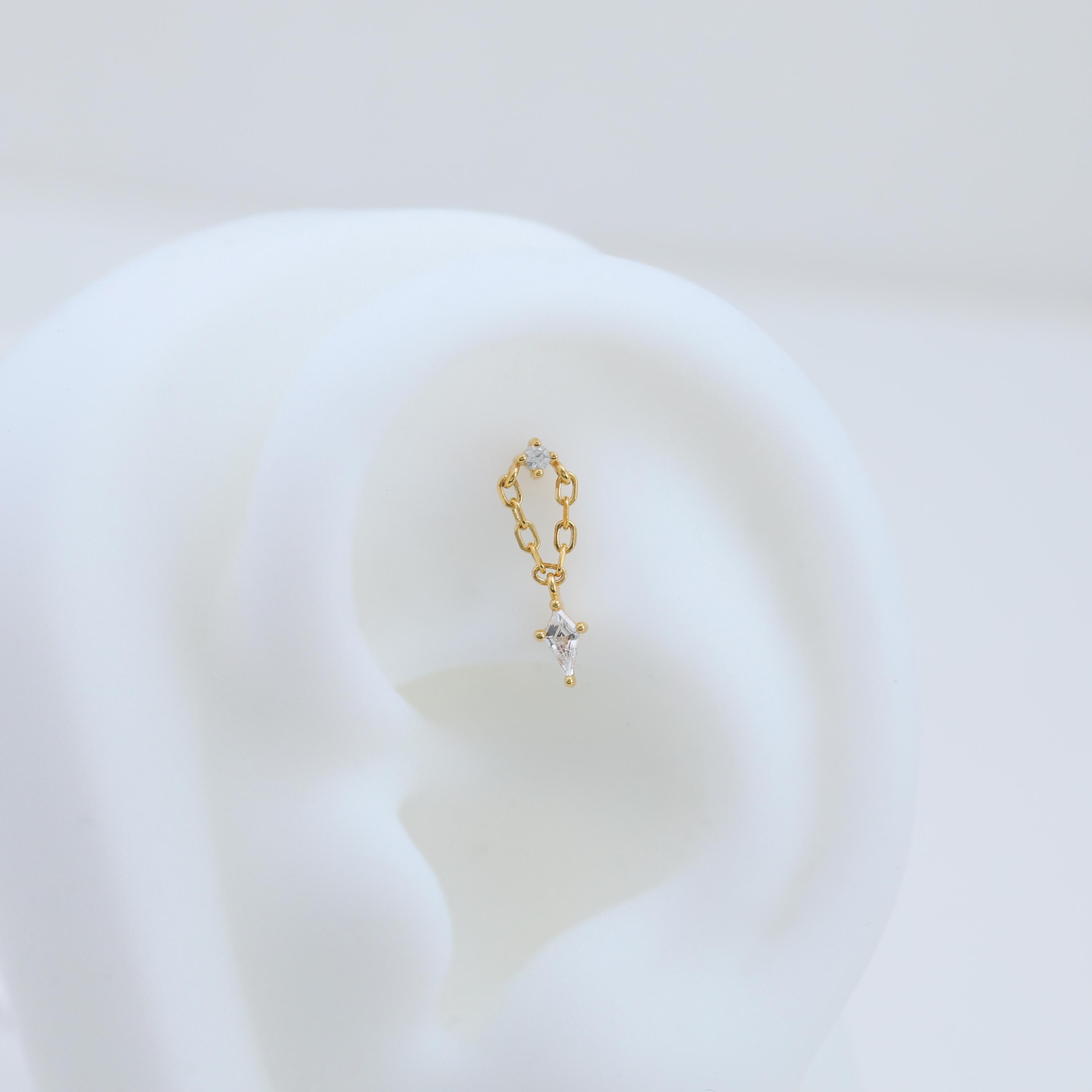 Dangle Kite Helix Threadless Pin Drop Chain Flat Back in Sterling ...