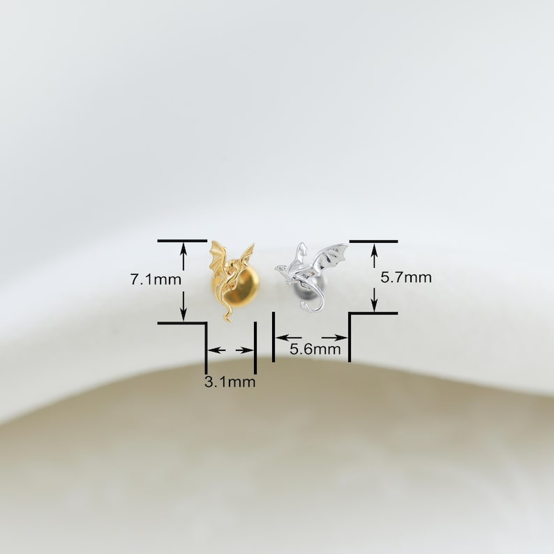 Niet-overeenkomend Flying Dragon-helix-kraakbeen, teruggeduwd, intern geschroefde piercing in sterlingzilver afbeelding 3