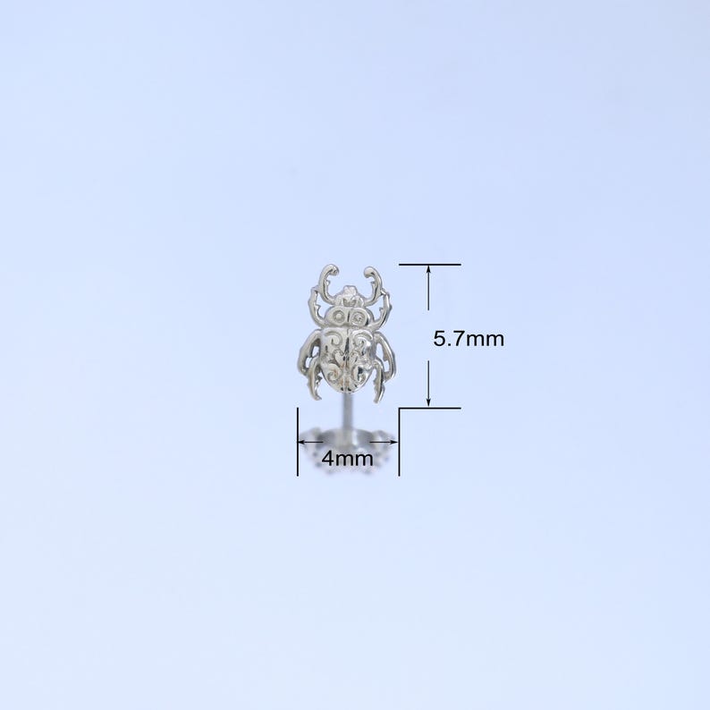Sterling Silver Stag Beetles Helix Cartilage Push Back Internally Threaded Flat Back Piercing By TinyRadiant image 5