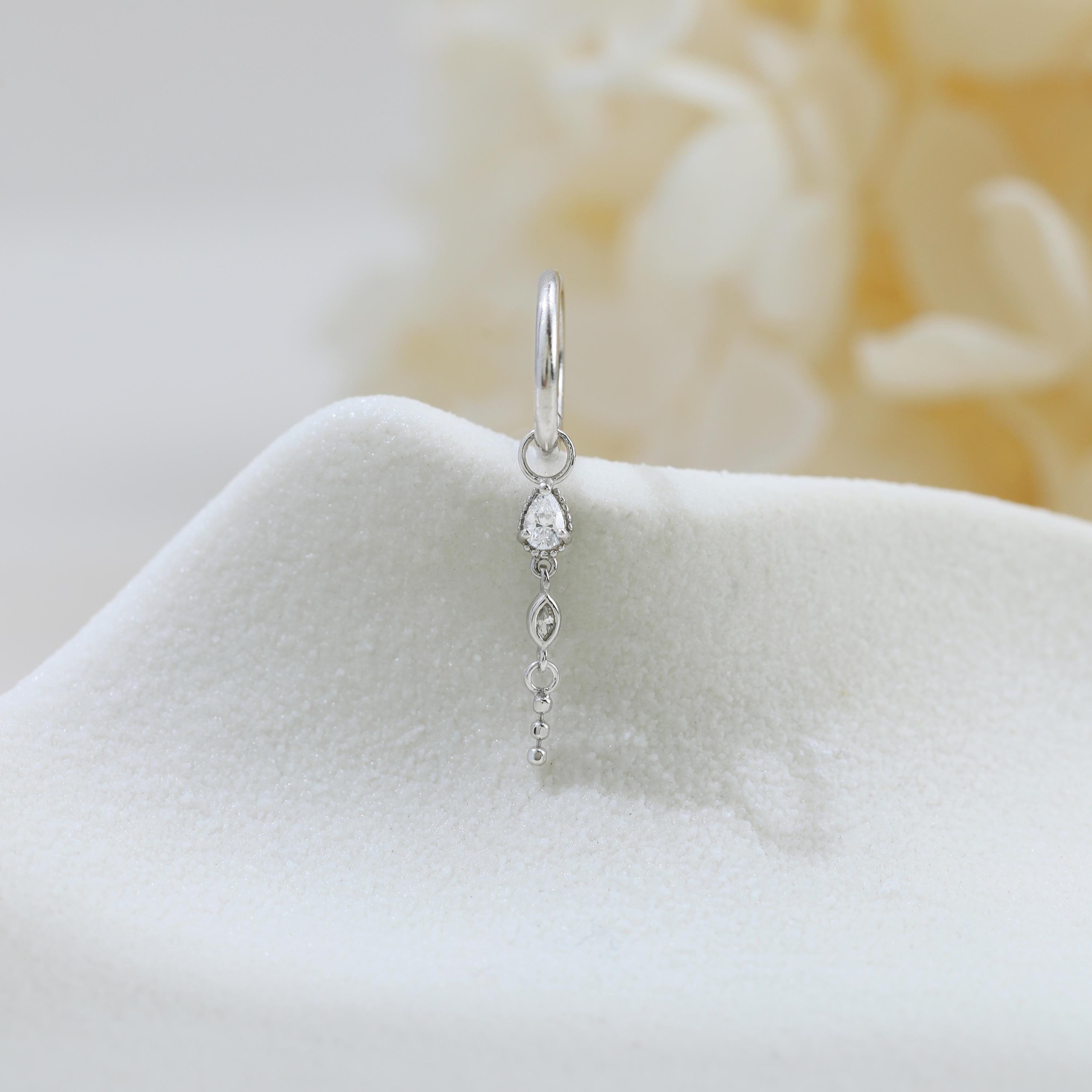 Teardrop Dangle Chain Clicker Charm, Helix Rook Diamond CZ Charm ...