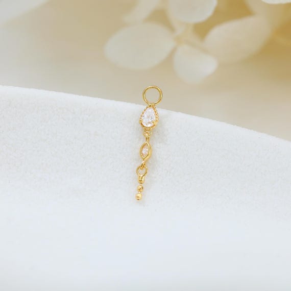 Teardrop Dangle Chain Clicker Charm, Helix Rook Charm Attachment, Diamond CZ Charm Piercing