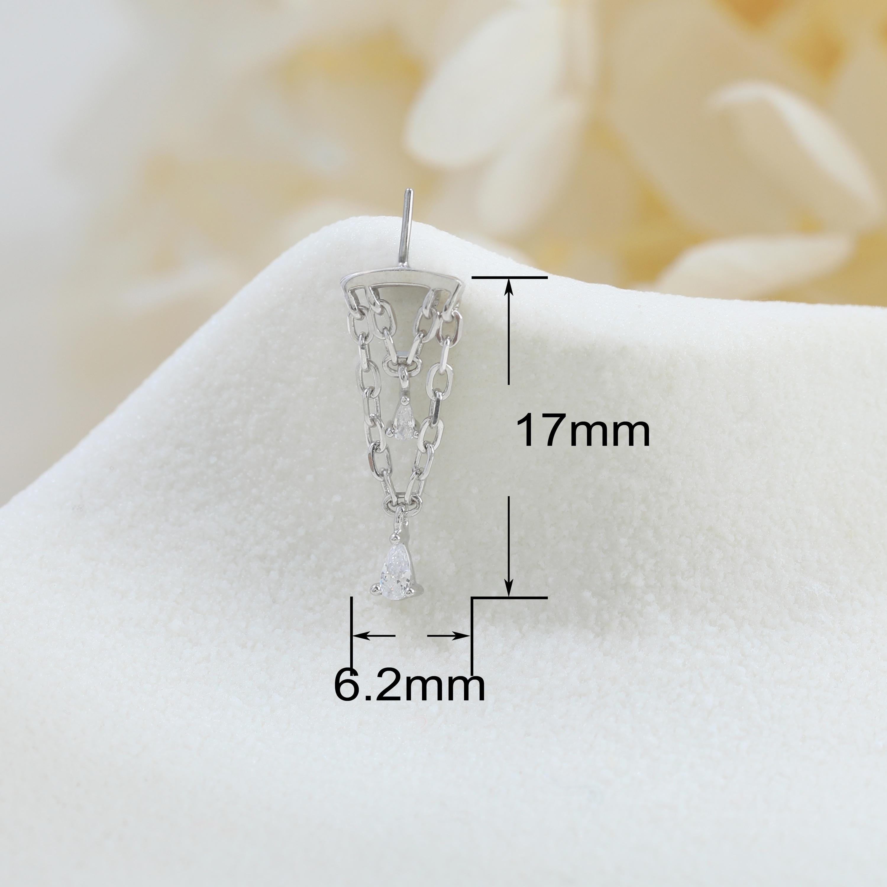 Hidden Helix Dangle Chain Push Back Teardrop Diamond CZ Hidden Rook ...