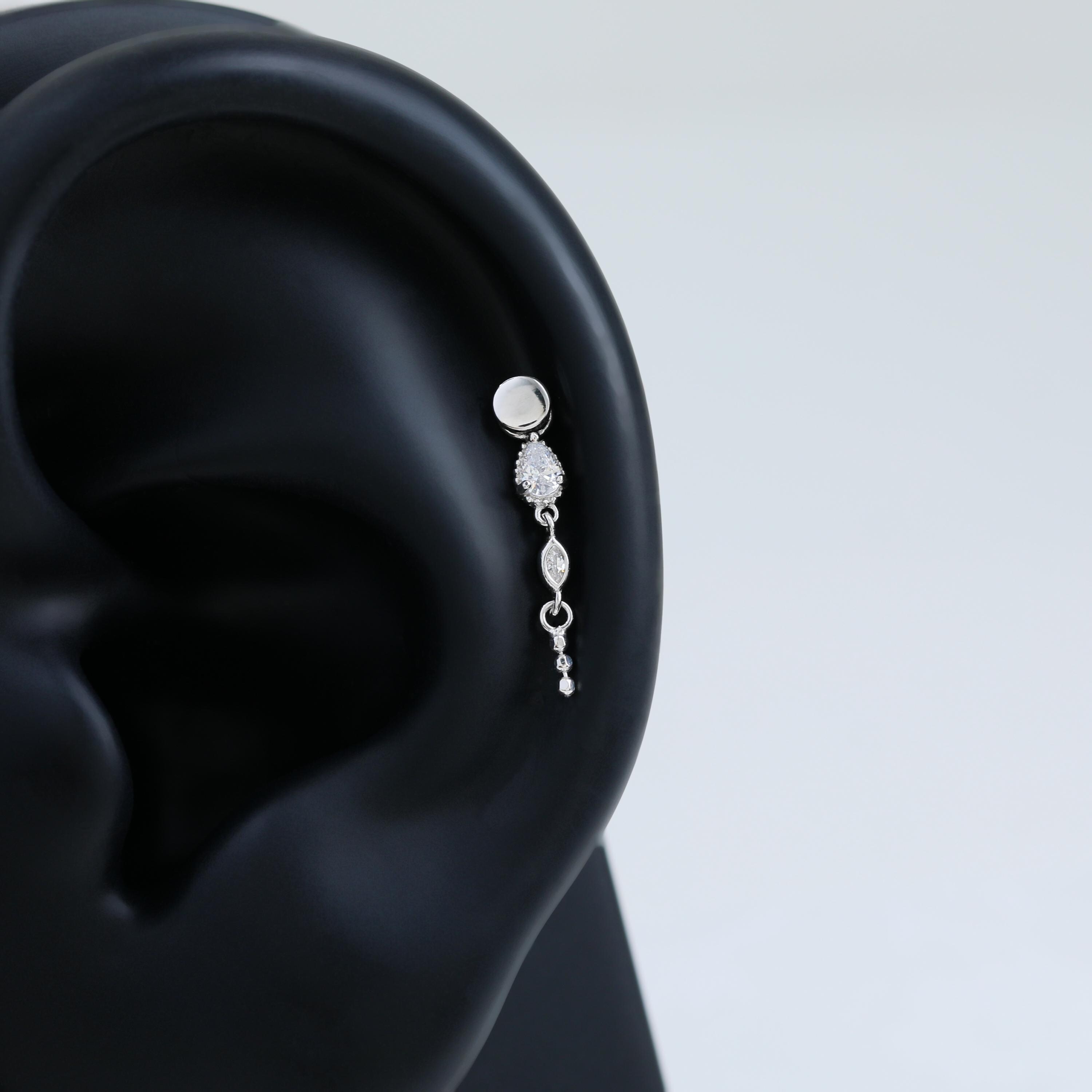 Teardrop Dangle Chain Clicker Charm, Helix Rook Diamond CZ Charm ...