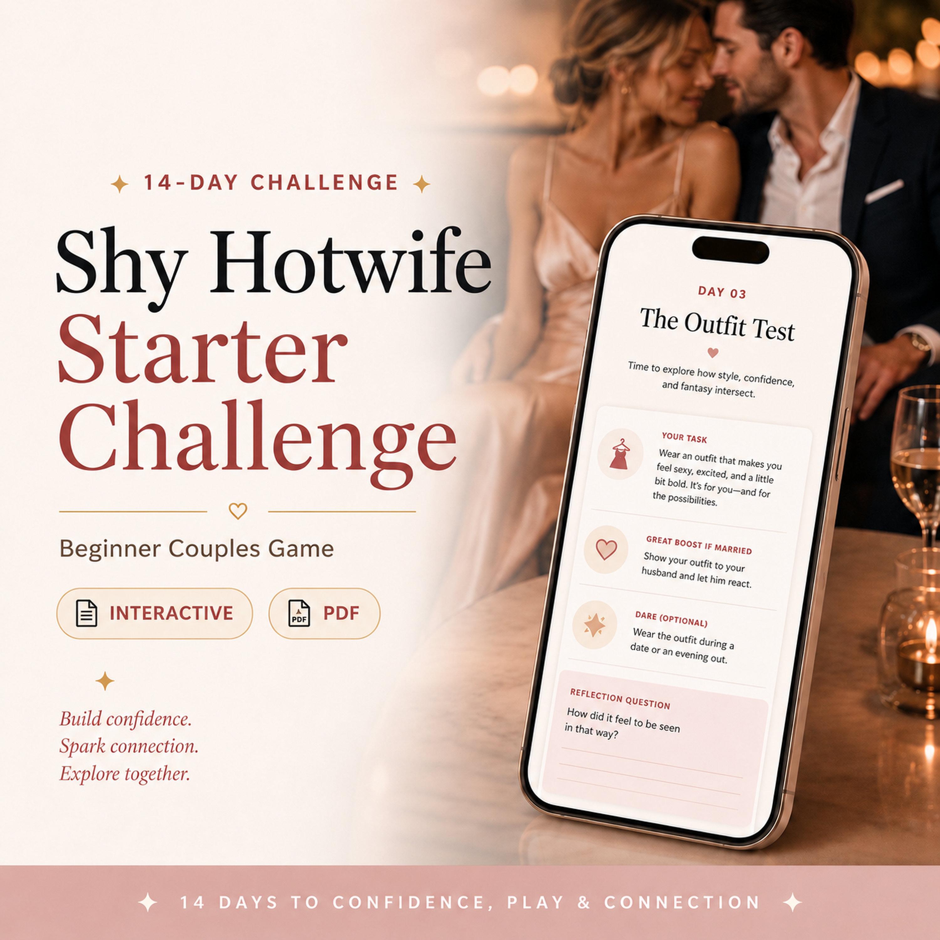 Shy Hotwife Starter Challenge, 14 Day Interactive Guide for Couples, Beginner Hotwife, PDF Workbook