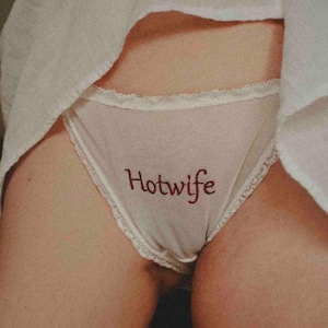 Sheer Embroidered Tanga Panties with Side Ties Hotwife Text, Transparent Mesh Lingerie, white, black, pink colors