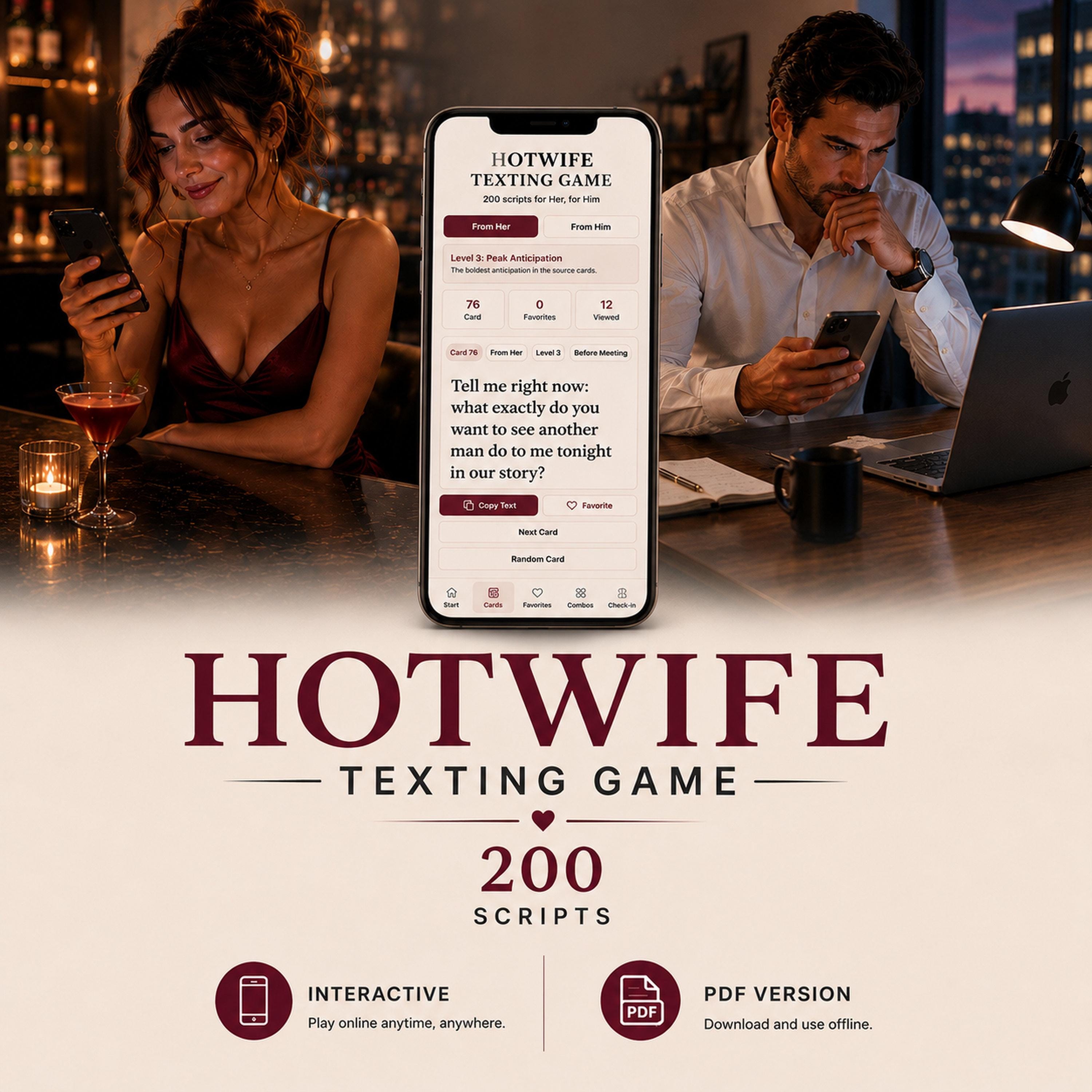 200 Hotwife Texts for Couples, Interactive Fantasy Scripts, Adult PDF Card Deck