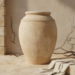 Jarrón grande de terracota de 56 cm, maceta rústica de arcilla hecha a mano, decoración de jardín exterior, recipiente de estilo rústico, decoración única para el hogar.