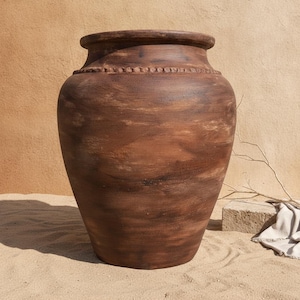 Grande vaso in terracotta da 65 cm, vaso rustico in argilla fatto a mano, decorazione per giardino esterno, vaso in stile rustico, elemento d'arredo unico per la casa.