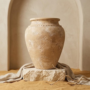 Große Terrakottavase (65 cm), handgefertigter rustikaler Tontopf, Gartendekoration, Landhausstil, einzigartige Wohnaccessoires
