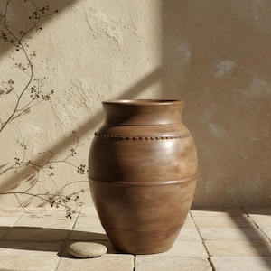 Vaso in terracotta da 46 cm, vaso rustico in argilla fatto a mano, decorazione per giardino esterno, decorazione organica, decorazione unica per la casa, decorazione wabi-sabi