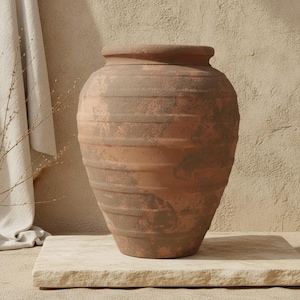 Terrakotta-Vase, 35 cm, handgefertigter rustikaler Tontopf, Gartendekoration, Landhausstil, einzigartige Wohnaccessoires