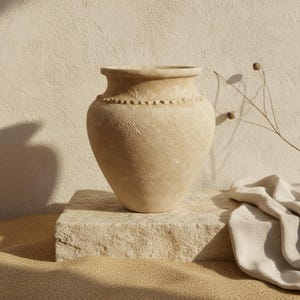 Organic Shape Terracotta Vase, Handcrafted Clay Pot, Wabi-Sabi Home Decor, Natural Rustic Pottery - 46cm