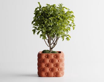 Chesterra Planter | Tufted Leather-Look Plant Pot | 3D Printed | Luxury Home Decor