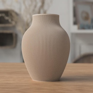 Tayo Ribbed Japandi Vas, Texturerad Nordisk Dekor, 3D-Printad Minimalistisk Vas (Torkade Blommor)