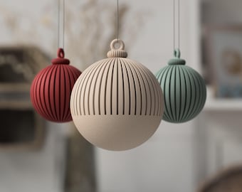 Japandi Christmas Bauble, Ribbed Tree Ornament, Two Finishes, 72 mm