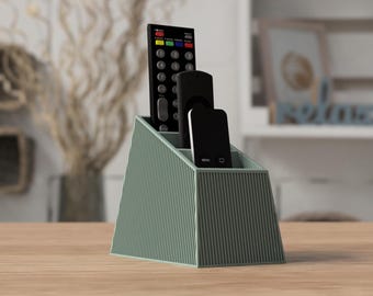 3D Printed Remote Holder | Ribbed Desk Organizer, Modern Storage Decor