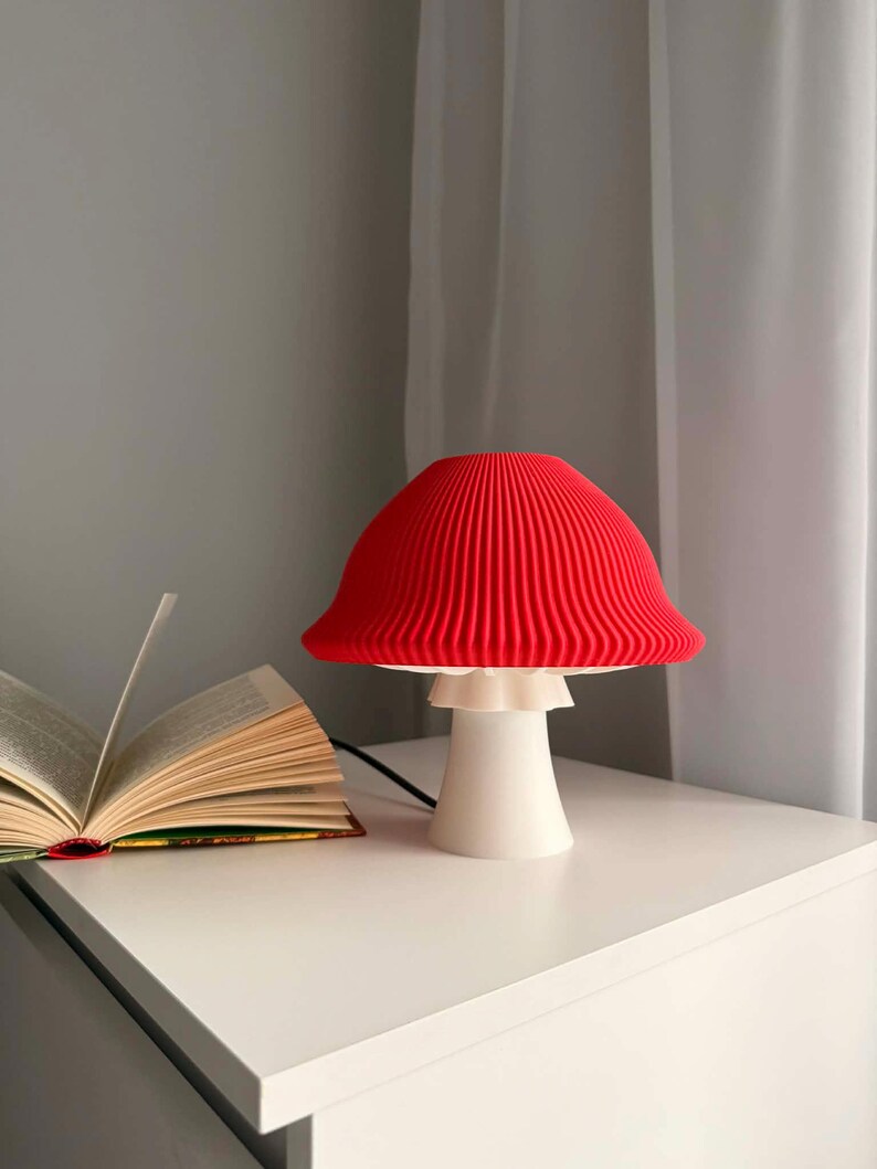 Red Bedside Lamp – Ribbed Modern Table Light | 3D Printed Accent Lamp ...
