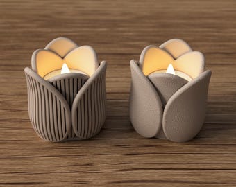 Tulip Tealight Holder with LED Candle, Spring Decor, Gift for Her, 3D Printed Tulip