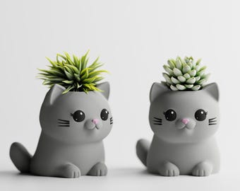 Cat Planter – 3D Printed Desk Succulent Pot, Cat Lover Gift