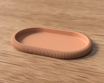 Decorative Tray - Minimalist Ribbed Oval Catchall - Scandinavian Home Decor