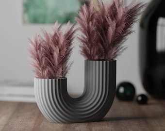 Modern U Shape Vase | Minimalist Ribbed Vase | Contemporary Home Decor | Scandinavian Style Planter